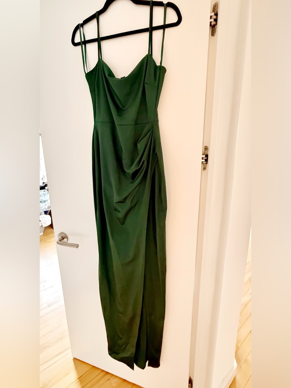 Windsor Forest/Hunter Green Satin Slip Maxi Dress with Side Slit - Mayra Dress - Picture 4 of 7